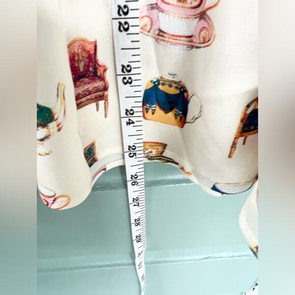 Talbots teacup teapot blouse quirky unique royal tea tea party blouse fun office - Picture 7 of 8